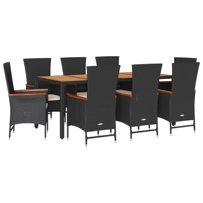 Set da Pranzo da Giardino 9 pz con Cuscini Nero in Polyrattan | homemem39