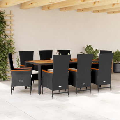 Set da Pranzo da Giardino 9 pz con Cuscini Nero in Polyrattan - homemem39