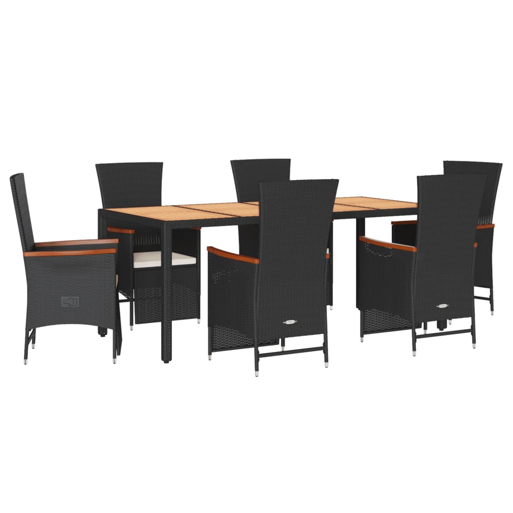 Set da Pranzo da Giardino 7 pz Nero con Cuscini in Polyrattan - homemem39