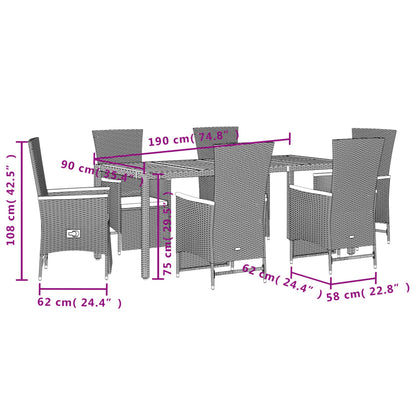 Set da Pranzo da Giardino 7 pz Nero con Cuscini in Polyrattan | homemem39