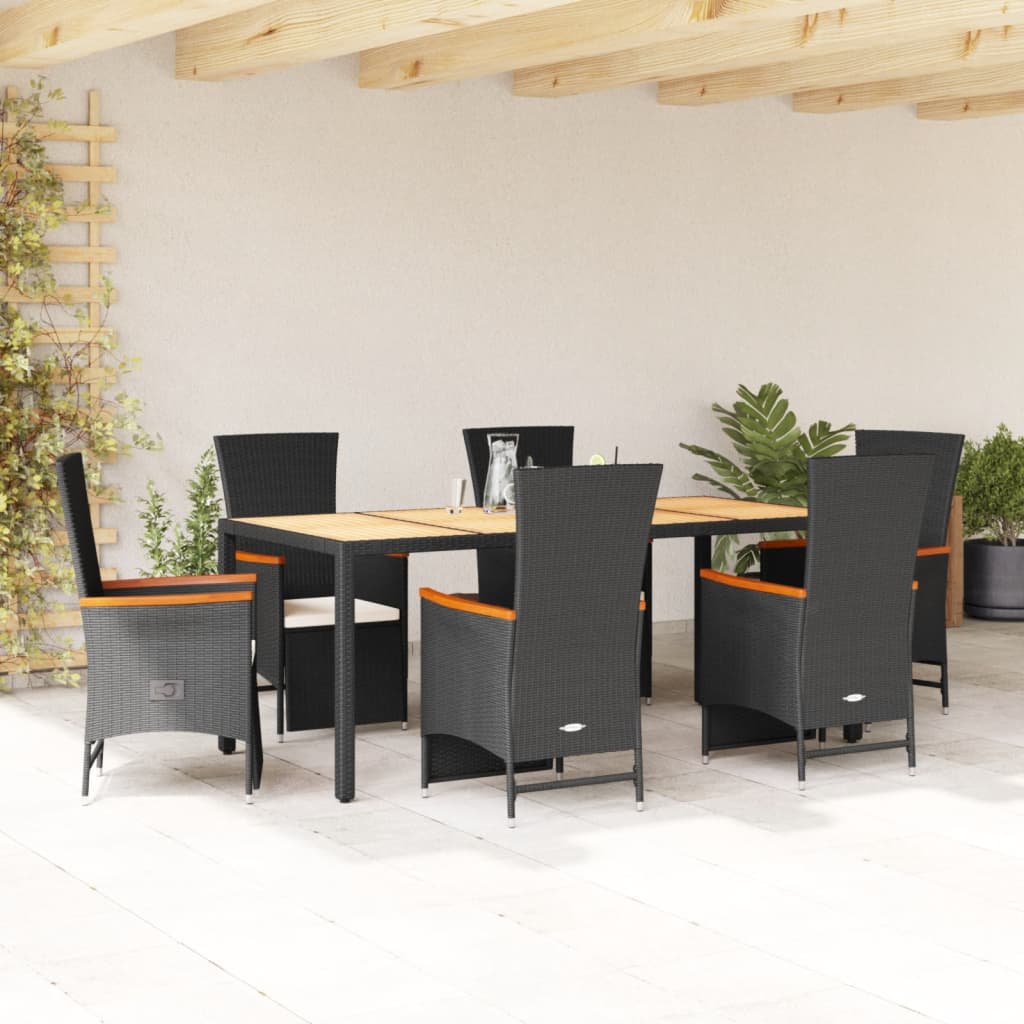 Set da Pranzo da Giardino 7 pz Nero con Cuscini in Polyrattan | homemem39
