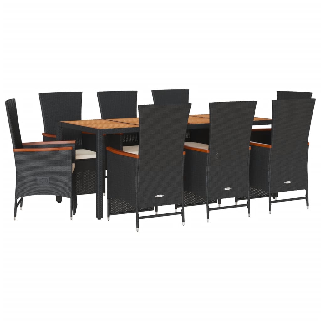 Set da Pranzo da Giardino 9 pz con Cuscini Nero in Polyrattan | homemem39
