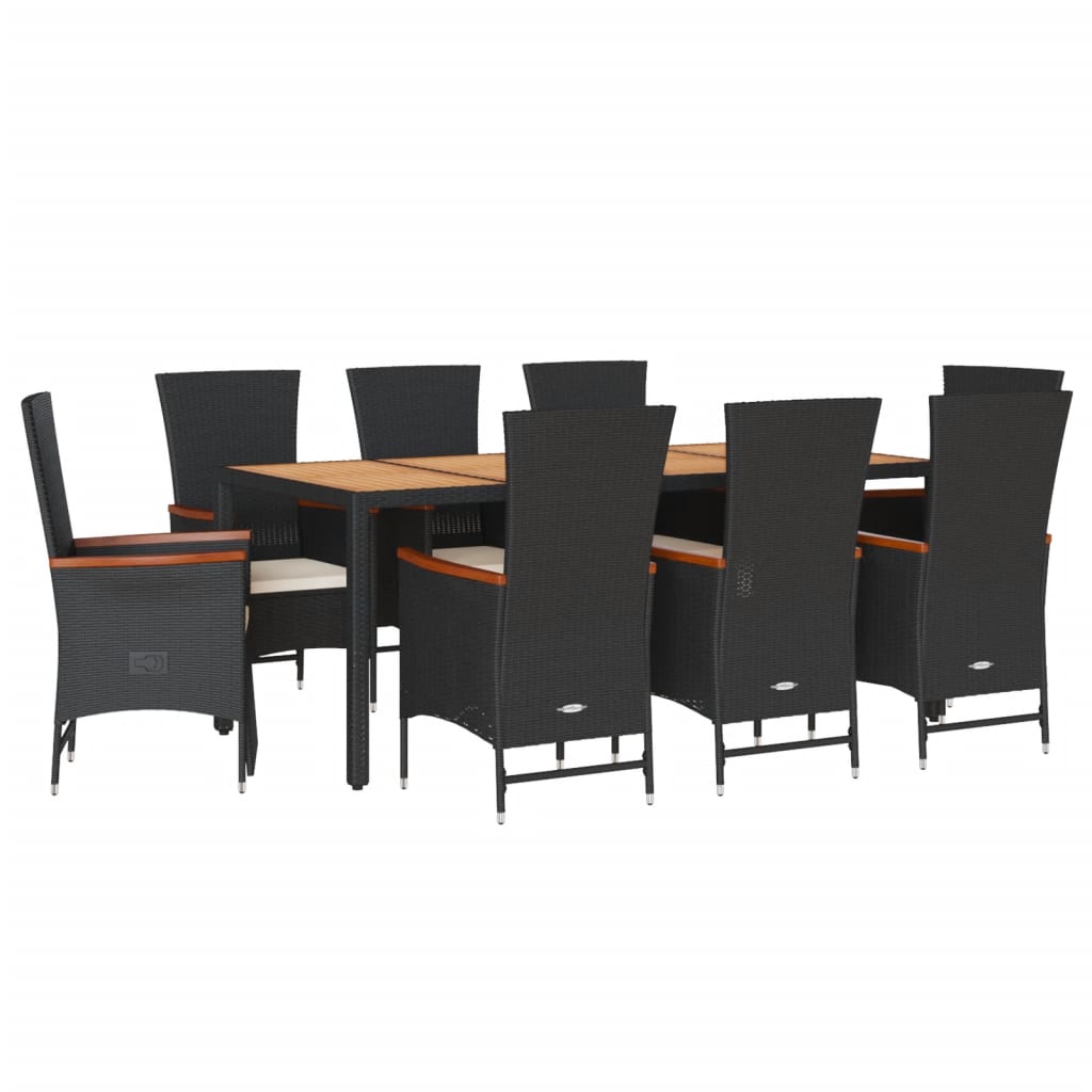 Set da Pranzo da Giardino 9 pz con Cuscini Nero in Polyrattan | homemem39