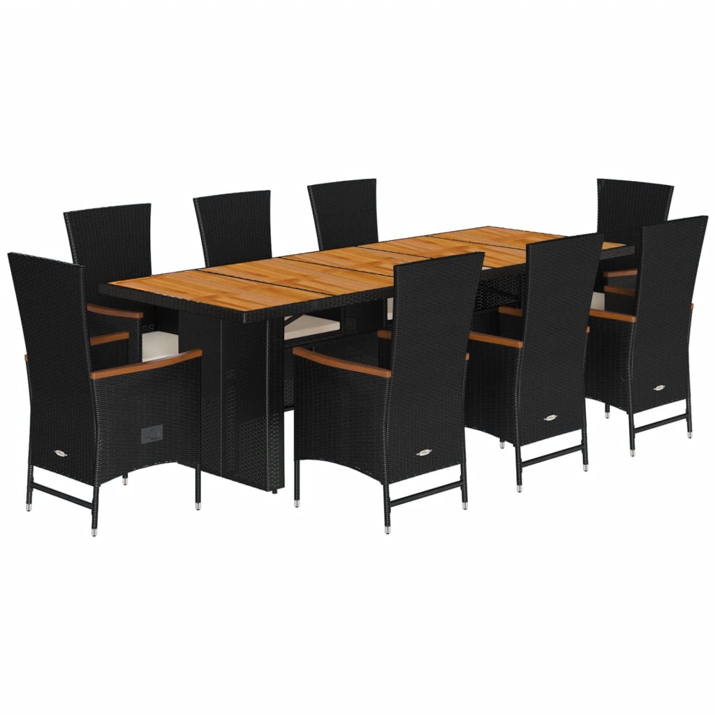 Set da Pranzo da Giardino 9 pz con Cuscini Nero in Polyrattan | homemem39