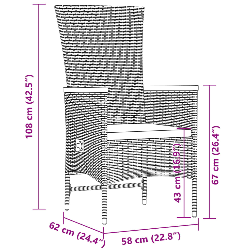 Set da Pranzo da Giardino 9 pz con Cuscini Nero in Polyrattan | homemem39