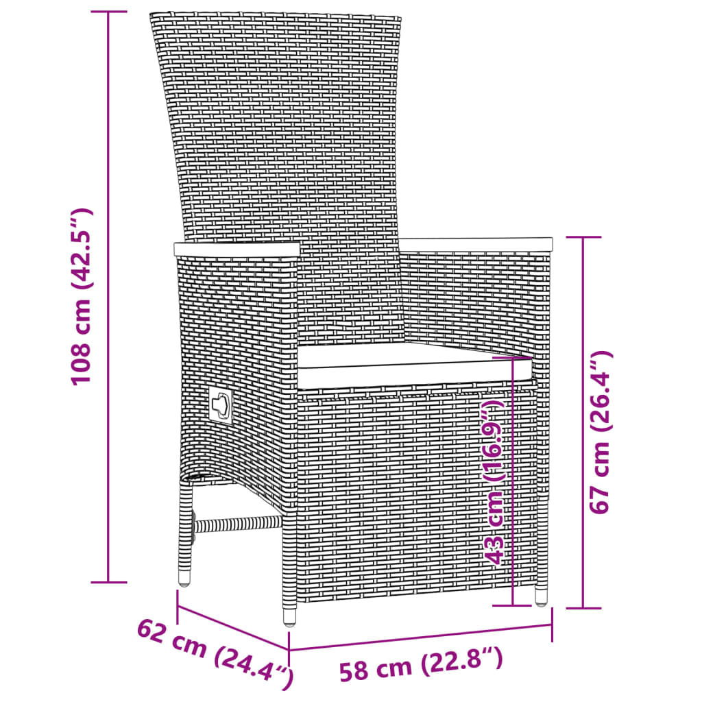 Set da Pranzo da Giardino 9 pz con Cuscini Nero in Polyrattan