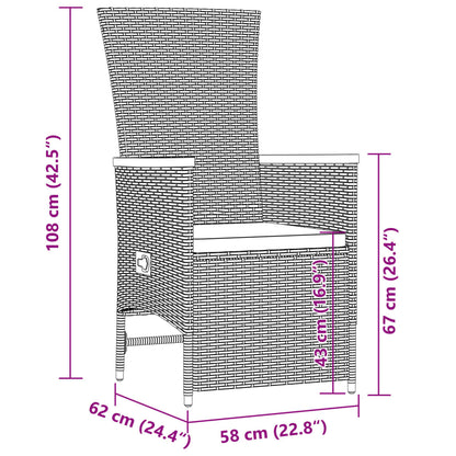 Set da Pranzo da Giardino 9 pz con Cuscini Nero in Polyrattan