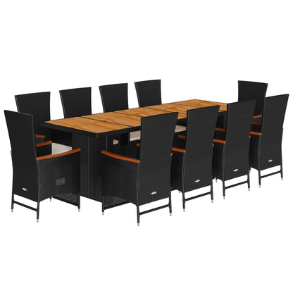 Set da Pranzo da Giardino 11 pz con Cuscini in Polyrattan Nero - homemem39