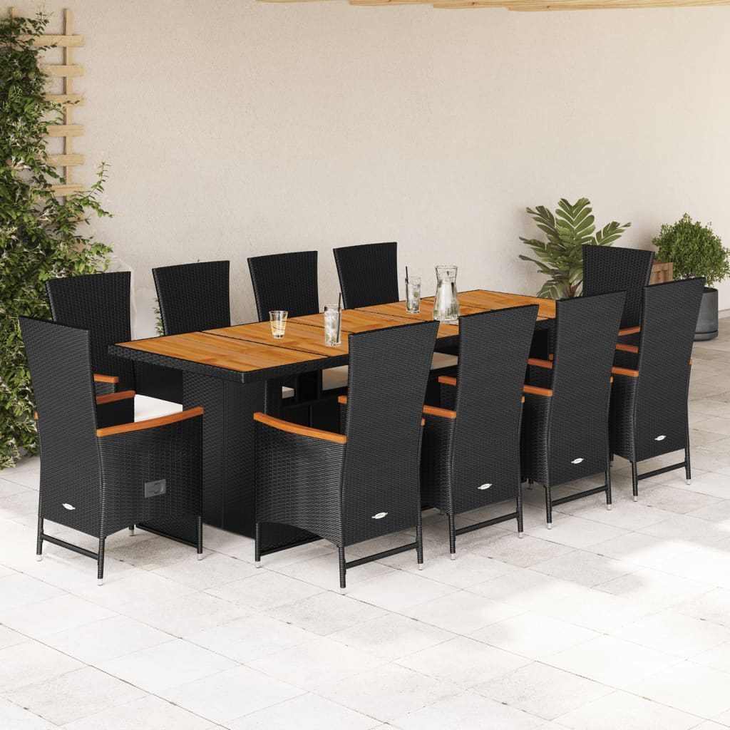 Set da Pranzo da Giardino 11 pz con Cuscini in Polyrattan Nero - homemem39