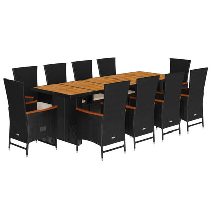 Set da Pranzo da Giardino 11 pz con Cuscini in Polyrattan Nero | homemem39