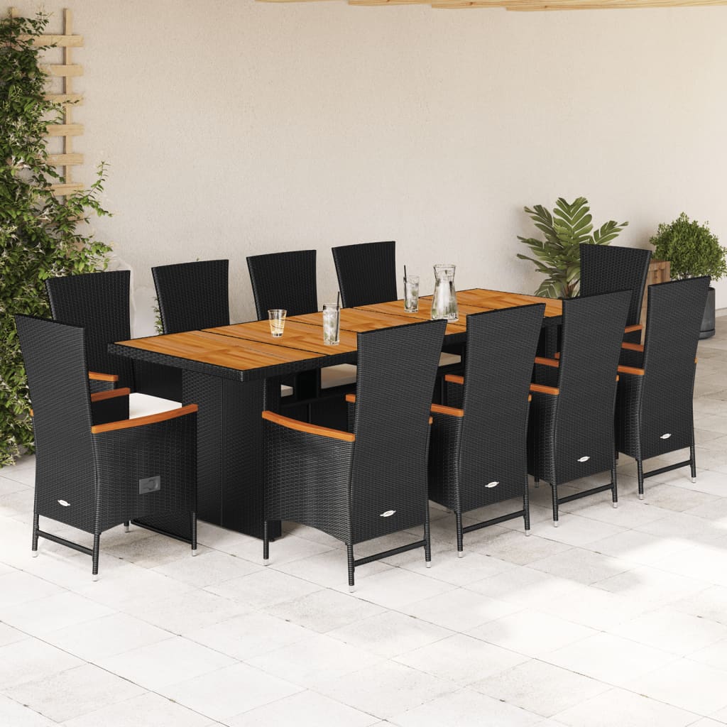 Set da Pranzo da Giardino 11 pz con Cuscini in Polyrattan Nero | homemem39