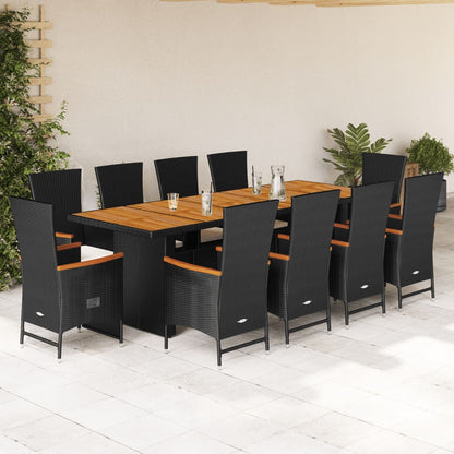 Set da Pranzo da Giardino 11 pz con Cuscini in Polyrattan Nero | homemem39