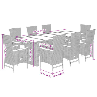 Set da Pranzo da Giardino 9 pz con Cuscini Nero in Polyrattan | homemem39