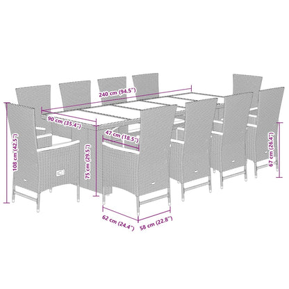 Set da Pranzo da Giardino 11 pz con Cuscini in Polyrattan Nero | homemem39