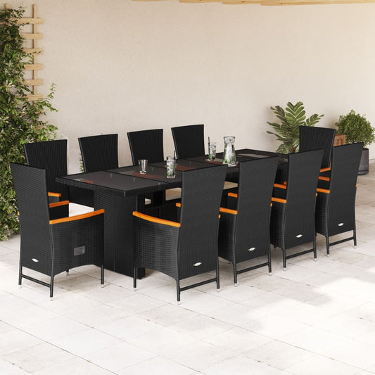 Set da Pranzo da Giardino 11 pz con Cuscini in Polyrattan Nero | homemem39