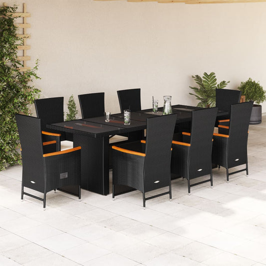 Set da Pranzo da Giardino 9 pz con Cuscini Nero in Polyrattan | homemem39