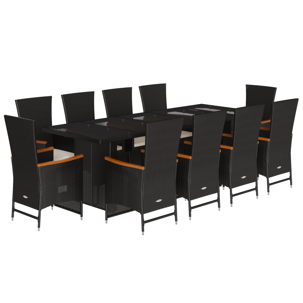 Set da Pranzo da Giardino 11 pz con Cuscini in Polyrattan Nero | homemem39
