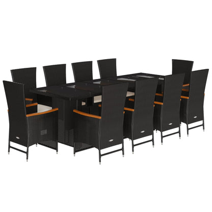 Set da Pranzo da Giardino 11 pz con Cuscini in Polyrattan Nero | homemem39