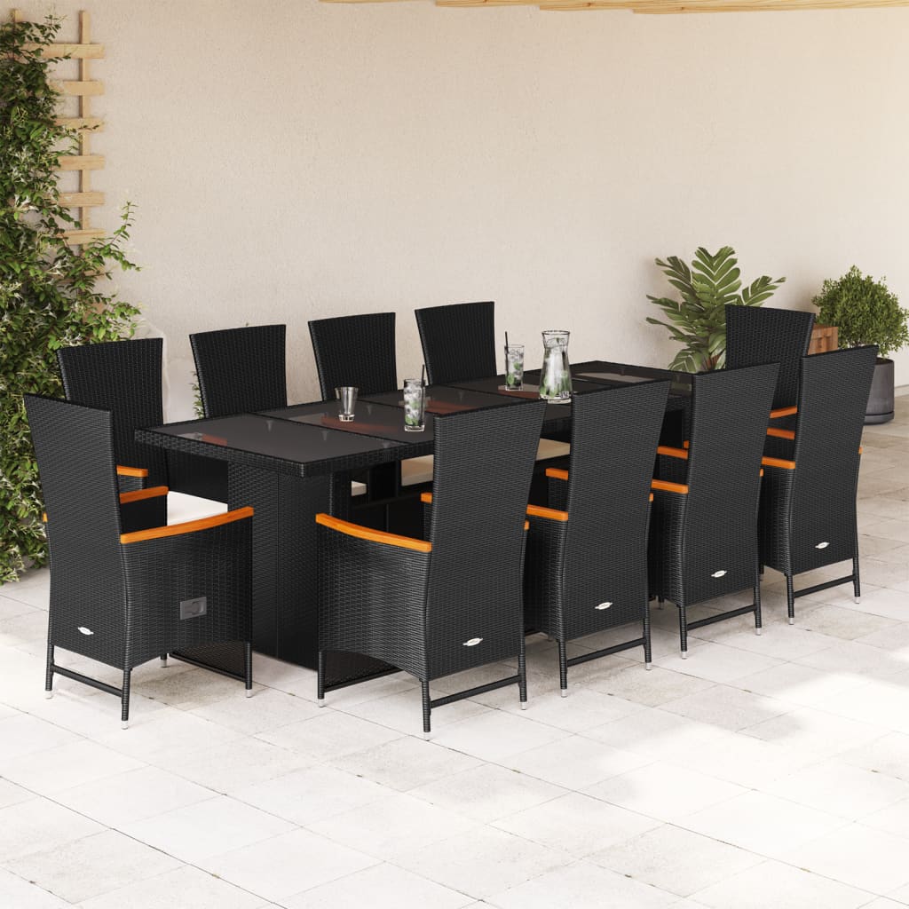 Set da Pranzo da Giardino 11 pz con Cuscini in Polyrattan Nero | homemem39