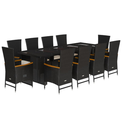 Set da Pranzo da Giardino 11 pz con Cuscini in Polyrattan Nero | homemem39