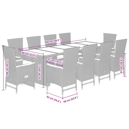Set da Pranzo da Giardino 11 pz con Cuscini in Polyrattan Nero | homemem39