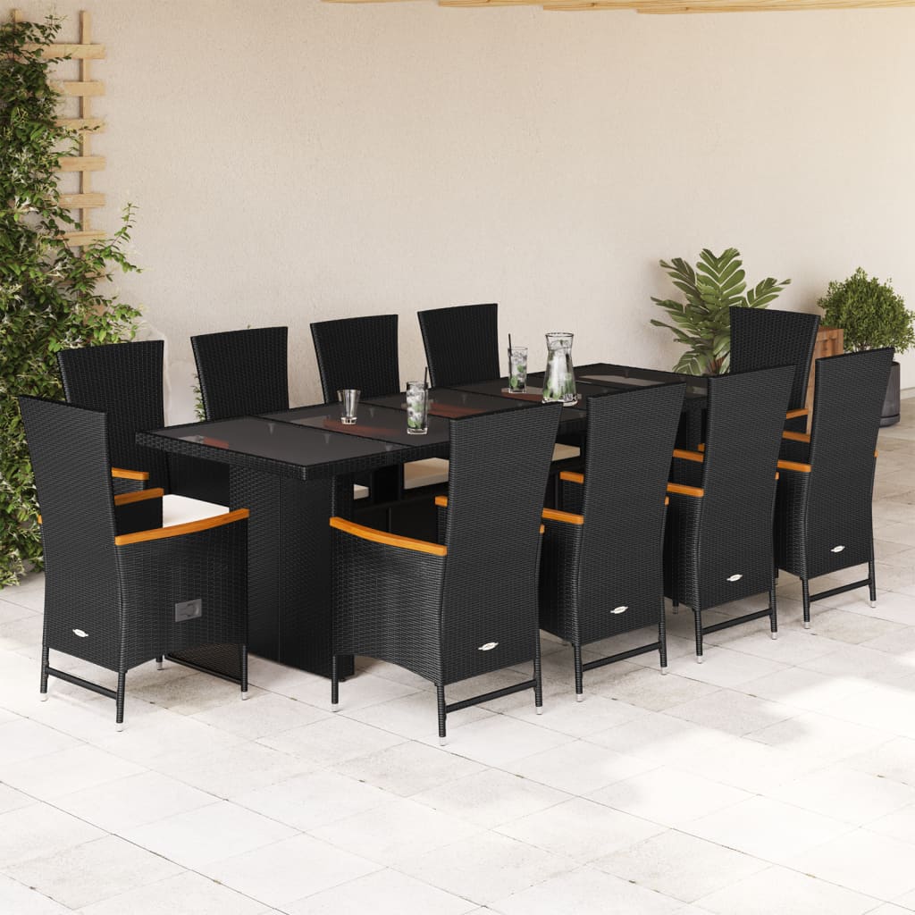 Set da Pranzo da Giardino 11 pz con Cuscini in Polyrattan Nero | homemem39