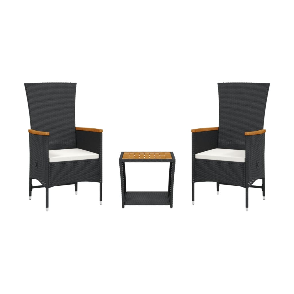 Set da Pranzo da Giardino 3 pz con Cuscini Nero in Polyrattan | homemem39
