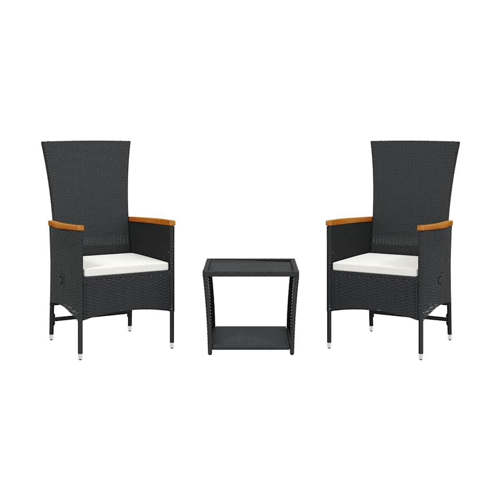 Set da Pranzo da Giardino 3 pz con Cuscini Nero in Polyrattan | homemem39