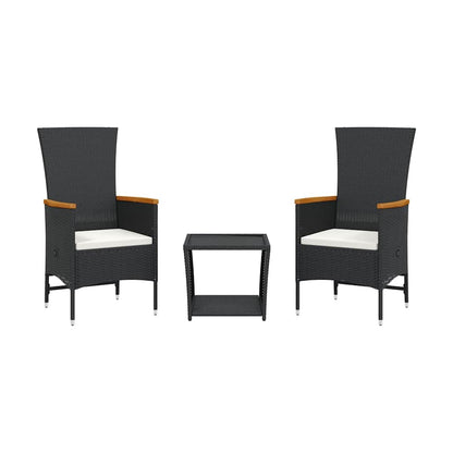 Set da Pranzo da Giardino 3 pz con Cuscini Nero in Polyrattan | homemem39