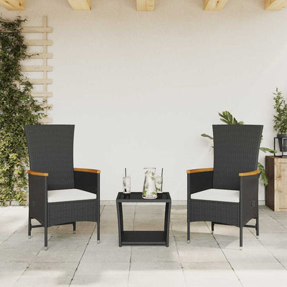 Set da Pranzo da Giardino 3 pz con Cuscini Nero in Polyrattan | homemem39