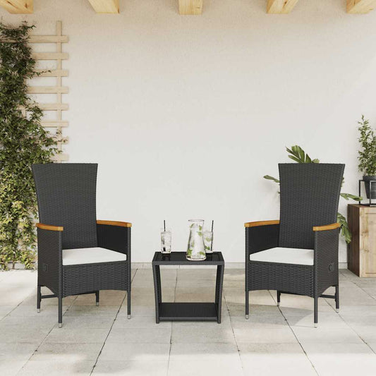 Set da Pranzo da Giardino 3 pz con Cuscini Nero in Polyrattan | homemem39