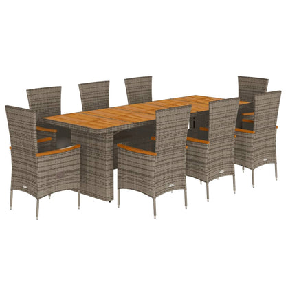 Set da Pranzo da Giardino 9 pz con Cuscini in Polyrattan Grigio | homemem39