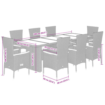 Set da Pranzo da Giardino 9 pz con Cuscini in Polyrattan Grigio | homemem39