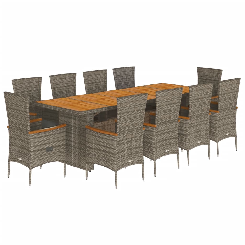 Set da Pranzo da Giardino 11pz con Cuscini in Polyrattan Grigio | homemem39