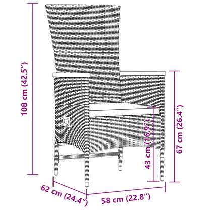 Set da Pranzo da Giardino 9 pz con Cuscini in Polyrattan Grigio