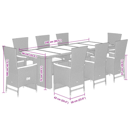 Set da Pranzo da Giardino 9 pz con Cuscini in Polyrattan Grigio | homemem39