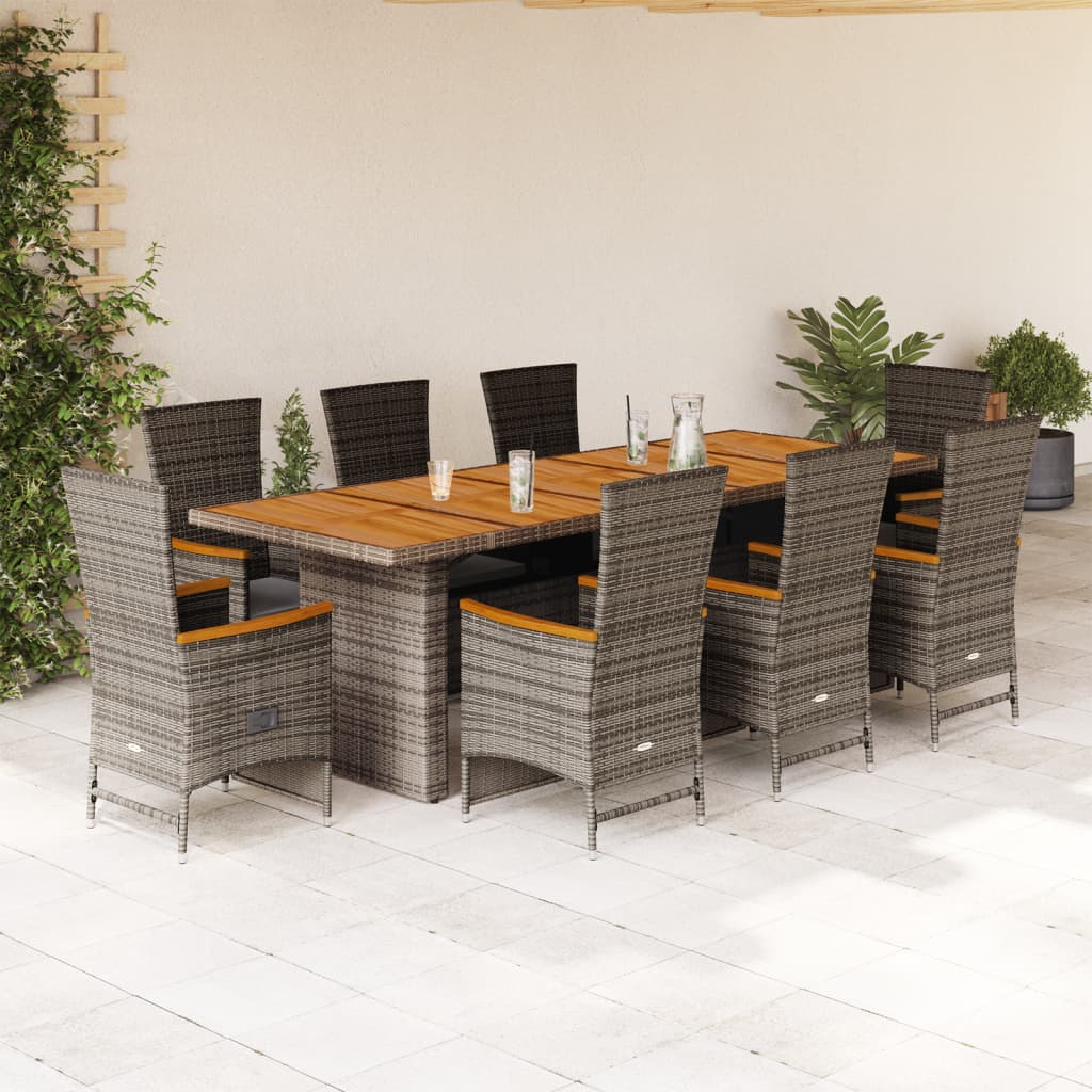 Set da Pranzo da Giardino 9 pz con Cuscini in Polyrattan Grigio | homemem39