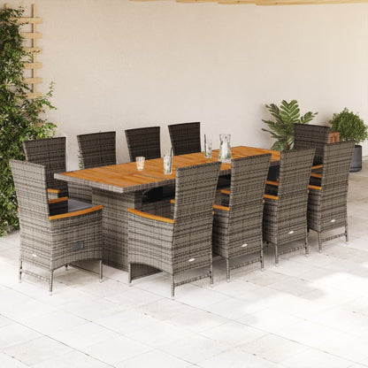 Set da Pranzo da Giardino 11pz con Cuscini in Polyrattan Grigio | homemem39