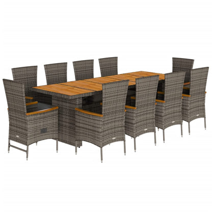 Set da Pranzo da Giardino 11pz con Cuscini in Polyrattan Grigio | homemem39