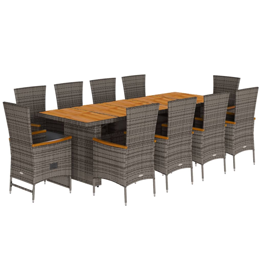 Set da Pranzo da Giardino 11pz con Cuscini in Polyrattan Grigio | homemem39