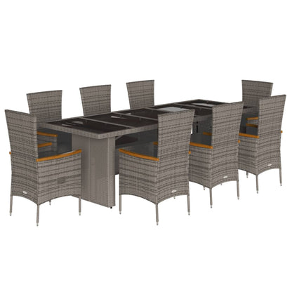 Set da Pranzo da Giardino 9 pz con Cuscini in Polyrattan Grigio | homemem39