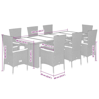 Set da Pranzo da Giardino 9 pz con Cuscini in Polyrattan Grigio | homemem39