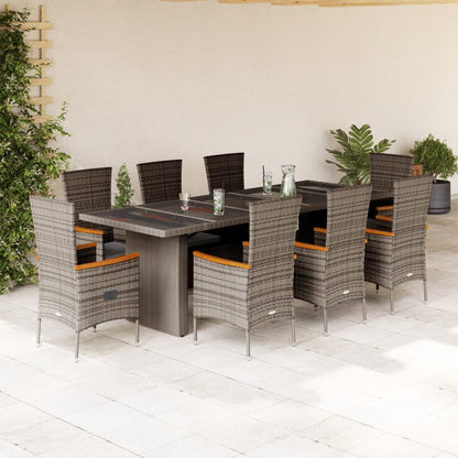 Set da Pranzo da Giardino 9 pz con Cuscini in Polyrattan Grigio | homemem39