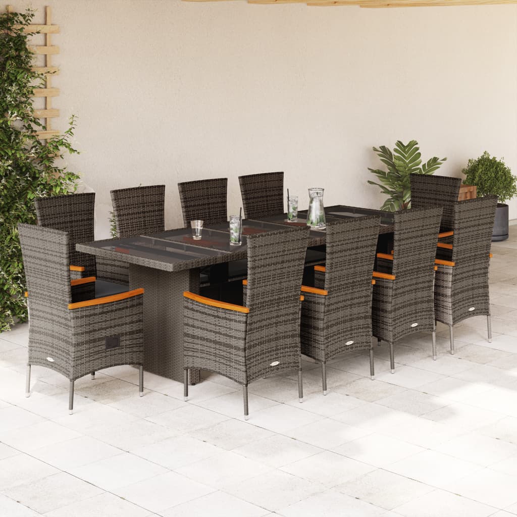 Set da Pranzo da Giardino 11pz con Cuscini in Polyrattan Grigio | homemem39
