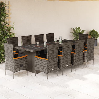 Set da Pranzo da Giardino 11pz con Cuscini in Polyrattan Grigio | homemem39