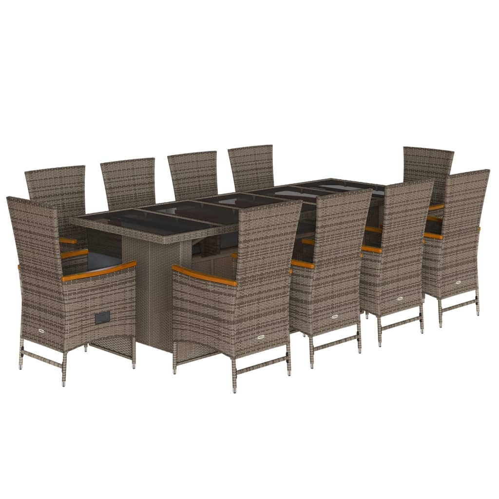 Set da Pranzo da Giardino 11pz con Cuscini in Polyrattan Grigio | homemem39