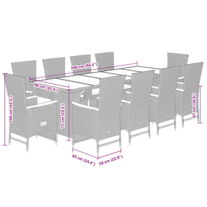 Set da Pranzo da Giardino 11pz con Cuscini in Polyrattan Grigio | homemem39