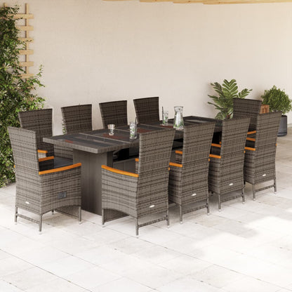 Set da Pranzo da Giardino 11pz con Cuscini in Polyrattan Grigio | homemem39