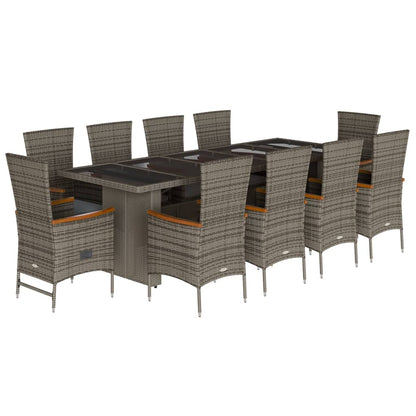 Set da Pranzo da Giardino 11pz con Cuscini in Polyrattan Grigio | homemem39