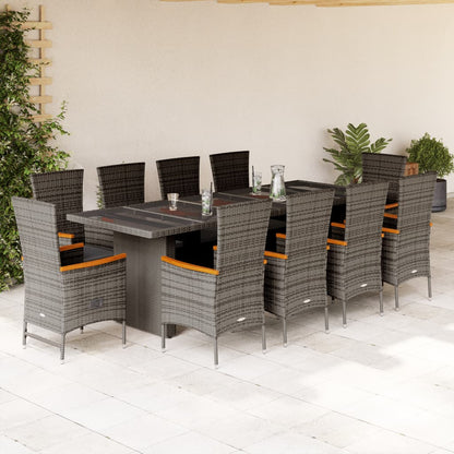 Set da Pranzo da Giardino 11pz con Cuscini in Polyrattan Grigio | homemem39